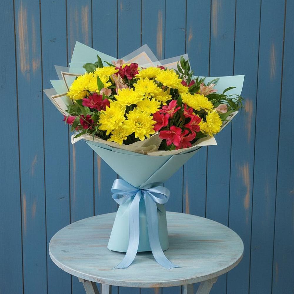 Букет цветов из: Альстромерии и Хризантемы в Успенском Новгородской области