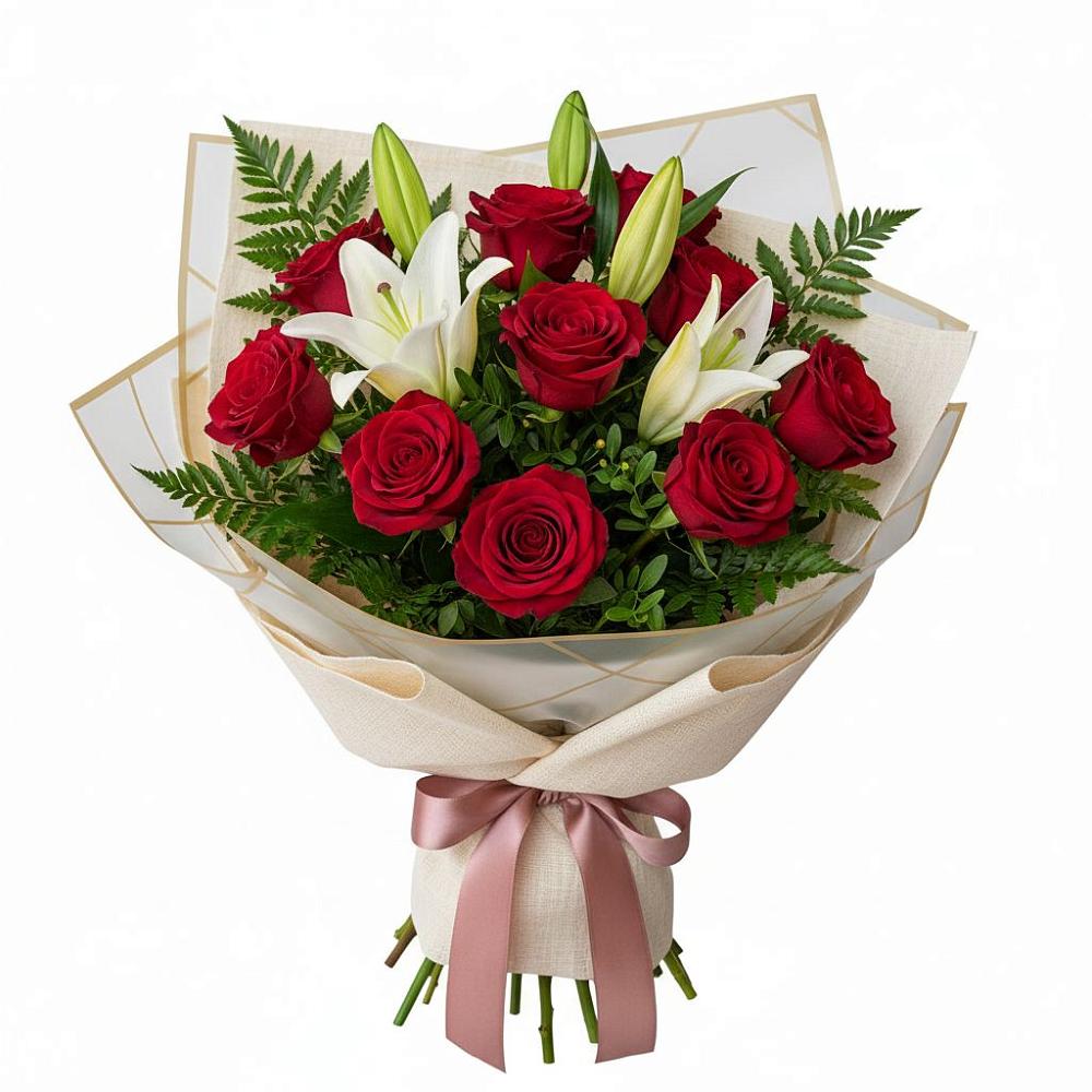 Букет цветов из: Лилии и Розы в Успенском Новгородской области