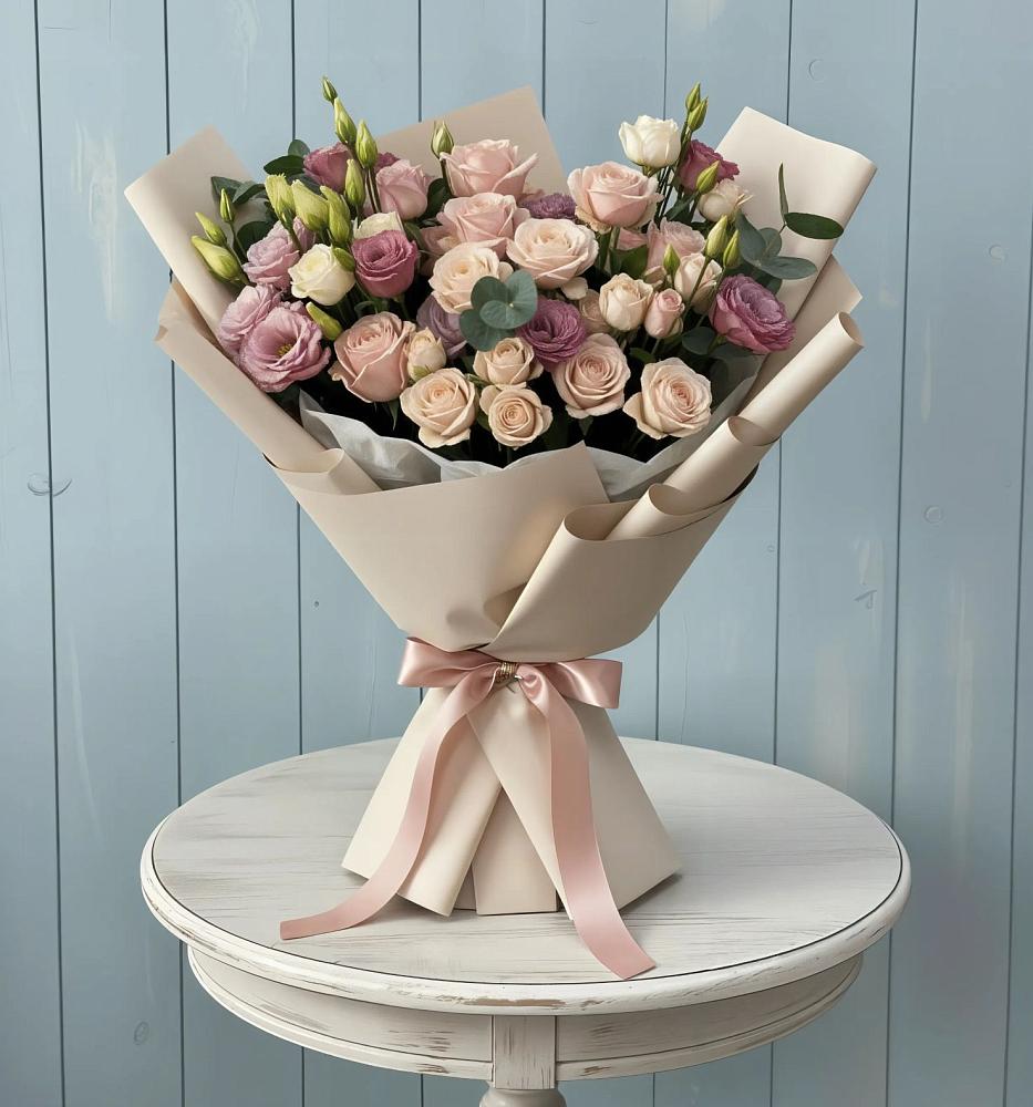 Букет цветов из: Розы и Лизиантусы в Успенском Новгородской области