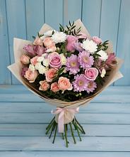 Букет цветов из:  Хризантемы, Розы и Альстромерии в Успенском Новгородской области