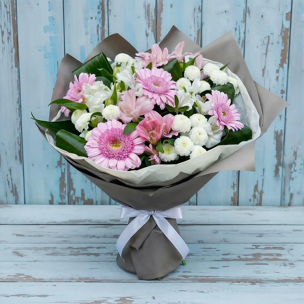 Букет цветов из: Герберы, Альстромерии и Хризантемы в Успенском Новгородской области
