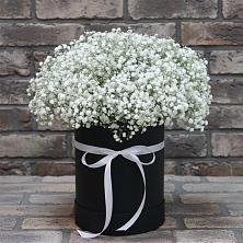 Цветочная композиция из Гипсофила в шляпной коробке в Успенском Новгородской области